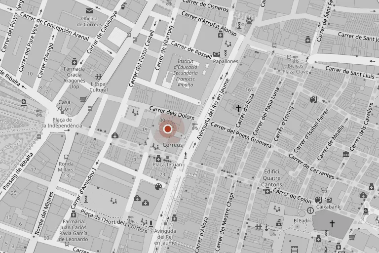 Map of Plaza Tetuán in Castellón with the restaurant marked.